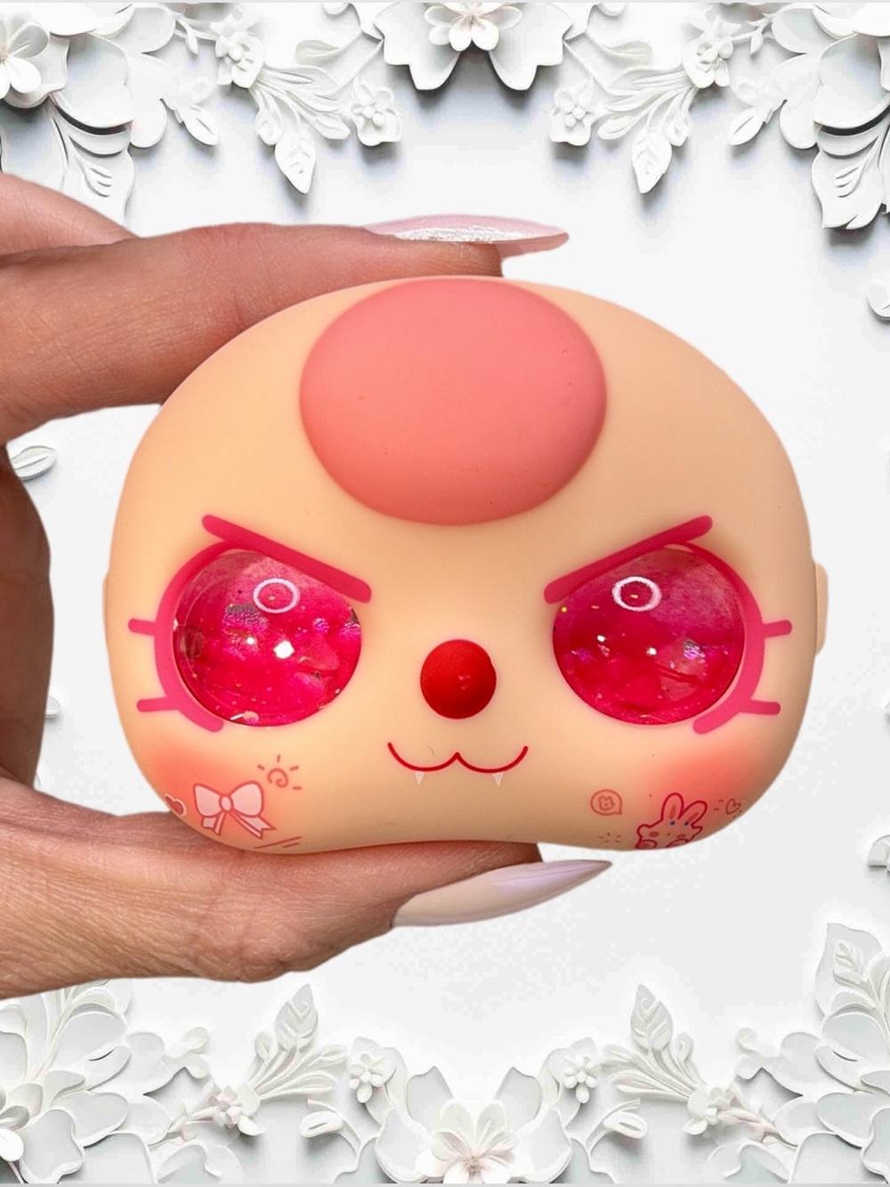 Baby Three 100% Dusty Pink Hair Pink Silver Glitter Eyes Fangs Face Tattoo 🩷
